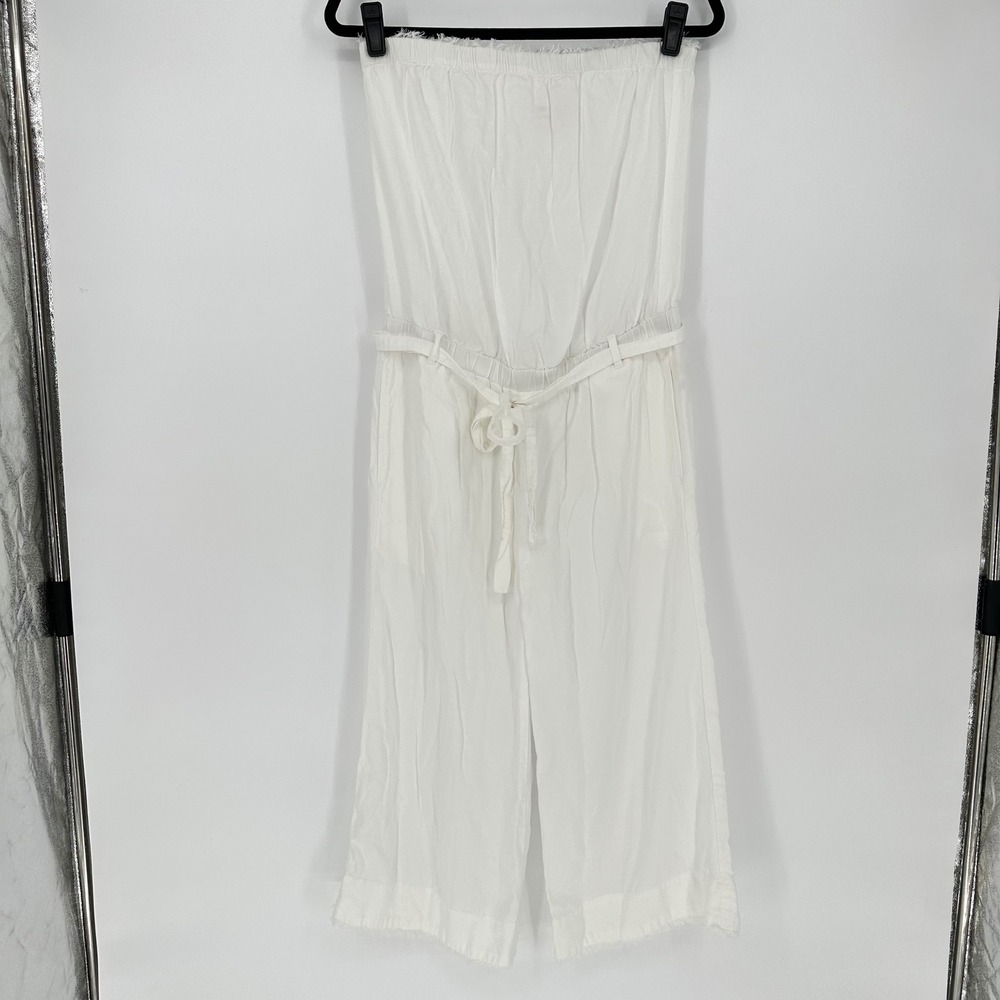 Cloth & Stone‎ Anthropologie White Tencel White Wide Leg Crop Frayed Jumpsuit S